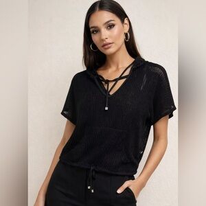 Blue Island Black Mesh Crop Top